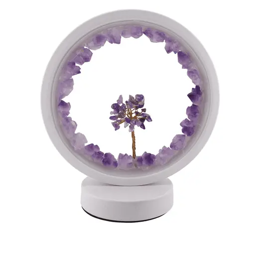 Lampa rotunda decorativa cu cristale naturale Ametist, USB