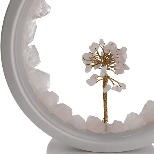 Lampa rotunda decorativa cu cristale naturale Cuart roz, USB, imagine 2