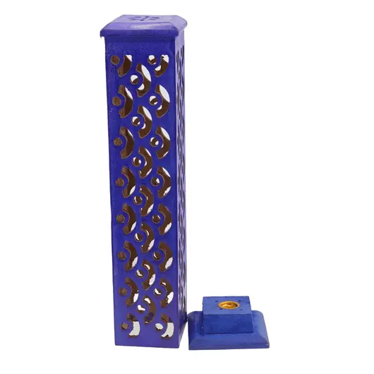 Suport ardere betisoare parfumate si conuri fumigatie perforat, turn albastru - 31cm, imagine 2