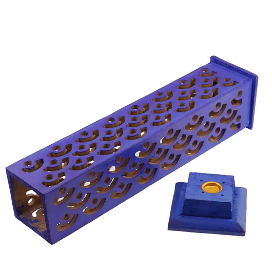 Suport ardere betisoare parfumate si conuri fumigatie perforat, turn albastru - 31cm, imagine 3