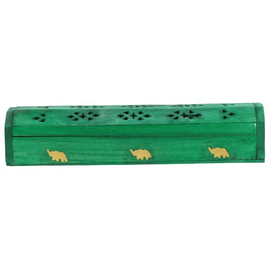 Suport ardere betisoare parfumate si conuri fumigatie verde, cu depozitare Elefant auriu - 30,5cm