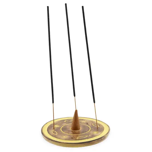 Suport lemn ardere betisoare si conuri parfumate rotund cu floare, galben - 13cm, imagine 2