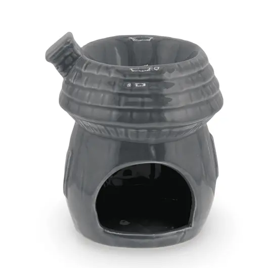 Vas aromaterapie din ceramica cu model casuta, gri - 9cm, imagine 2