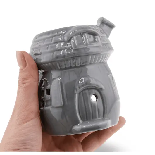 Vas aromaterapie din ceramica cu model casuta, gri - 9cm, imagine 3