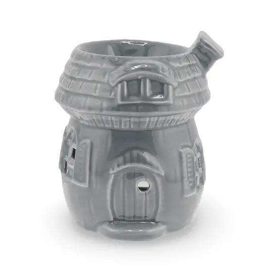 Vas aromaterapie din ceramica cu model casuta, gri - 9cm