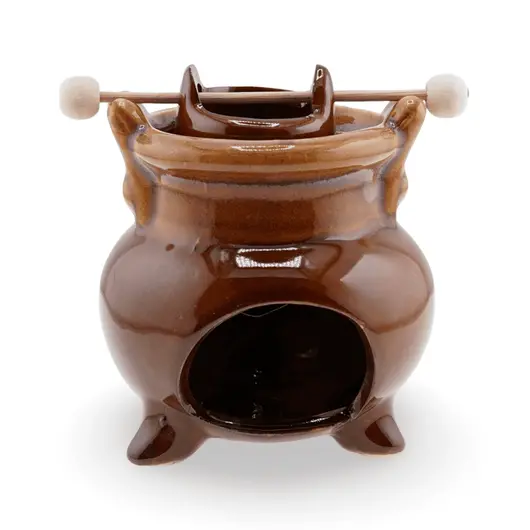 Vas aromaterapie din ceramica cu model ceaun, maro deschis - 9cm, imagine 2