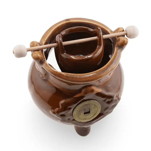 Vas aromaterapie din ceramica cu model ceaun, maro deschis - 9cm, imagine 3