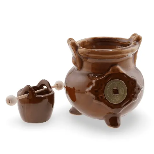 Vas aromaterapie din ceramica cu model ceaun, maro deschis - 9cm, imagine 4