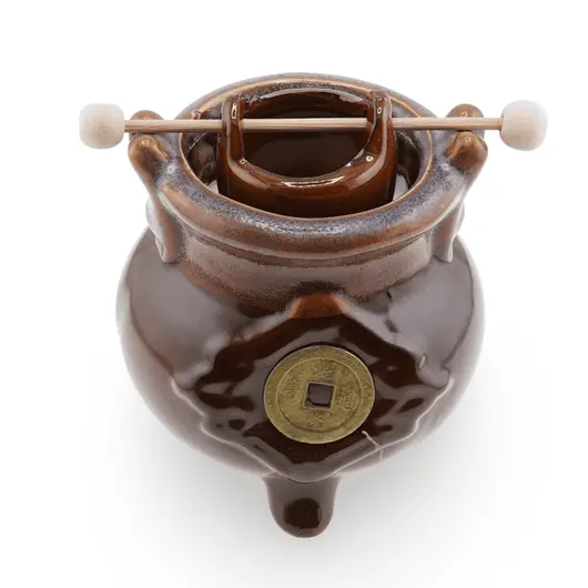 Vas aromaterapie din ceramica cu model ceaun, maro inchis - 9cm, imagine 2