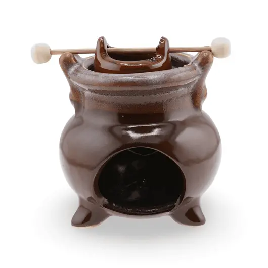 Vas aromaterapie din ceramica cu model ceaun, maro inchis - 9cm, imagine 3