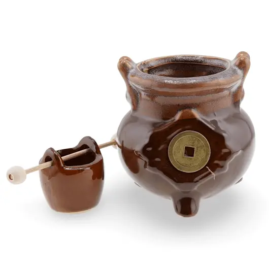 Vas aromaterapie din ceramica cu model ceaun, maro inchis - 9cm, imagine 4