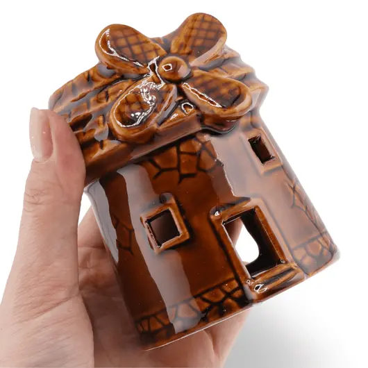 Vas aromaterapie din ceramica cu model moara, maro - 9cm, imagine 3