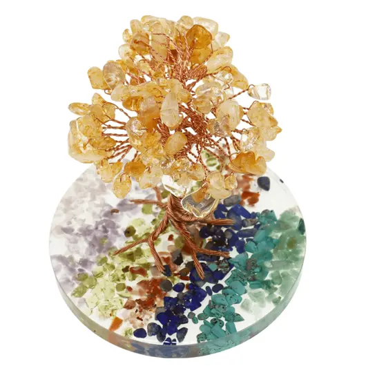 Copac Citrin chipsuri pe baza rotunda din rasina cu cristale 7 chakre, 9cm, imagine 2