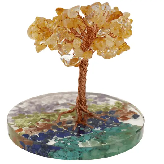 Copac Citrin chipsuri pe baza rotunda din rasina cu cristale 7 chakre, 9cm, imagine 3