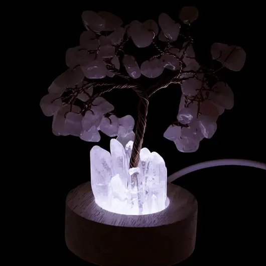 Copac decorativ Cuart roz cu baza led si Cristal de stanca, USB - 10cm, imagine 3