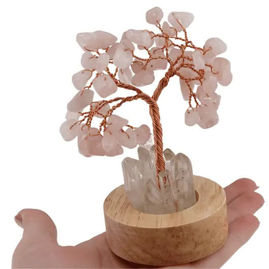 Copac decorativ Cuart roz cu baza led si Cristal de stanca, USB - 10cm, imagine 4