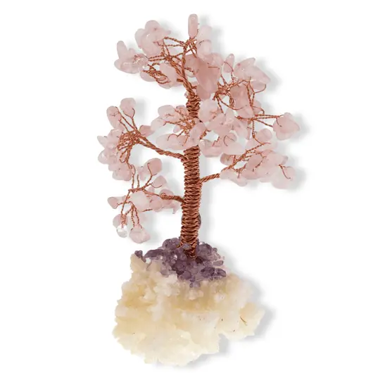 Copac decorativ Cuart roz pe baza de Calcit, 13-16cm, imagine 3