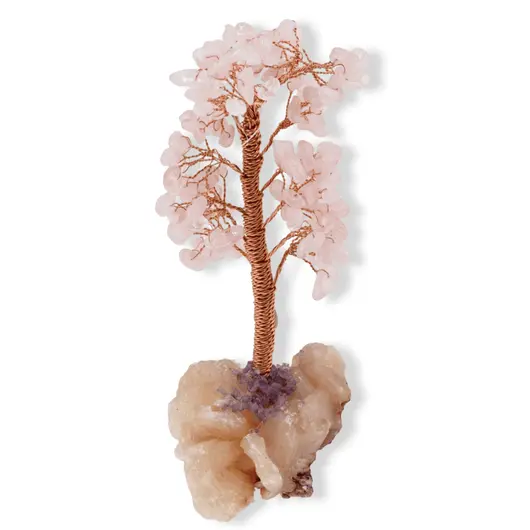 Copac decorativ Cuart roz pe baza de Calcit, 13-16cm, imagine 4