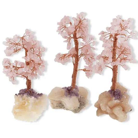 Copac decorativ Cuart roz pe baza de Calcit, 13-16cm