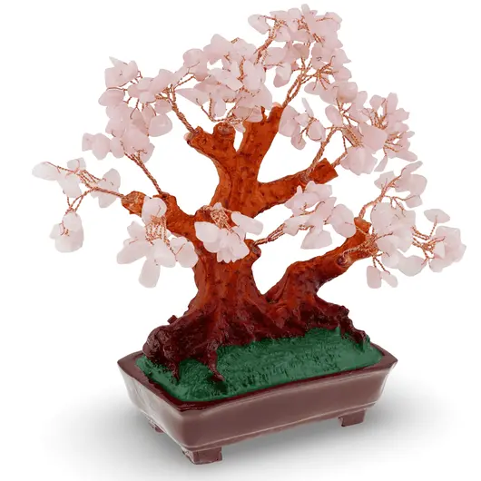 Copac in ghiveci cu pietre naturale de Cuart roz - 23cm, imagine 2