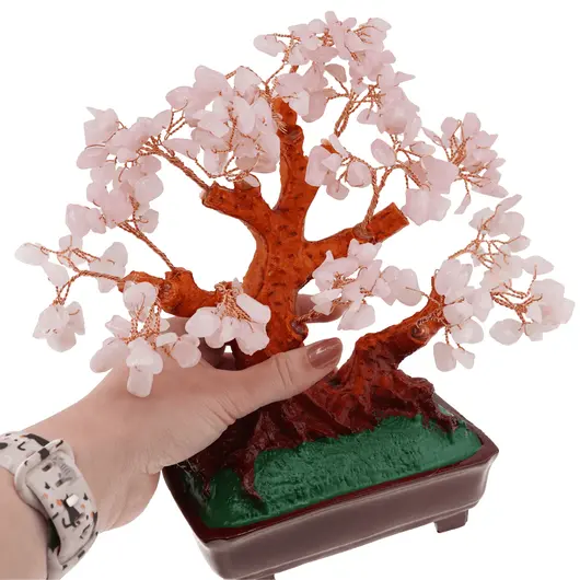 Copac in ghiveci cu pietre naturale de Cuart roz - 23cm, imagine 3