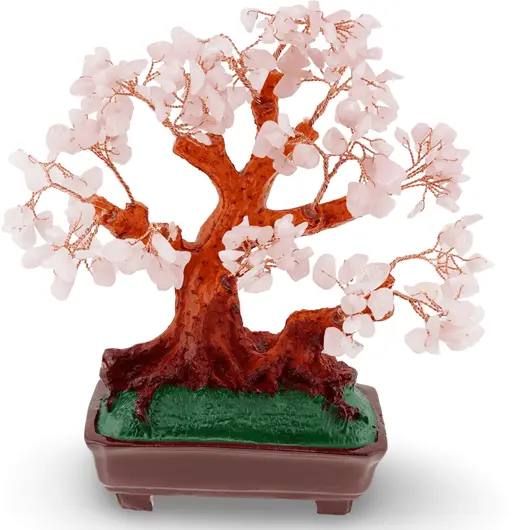 Copac in ghiveci cu pietre naturale de Cuart roz - 23cm