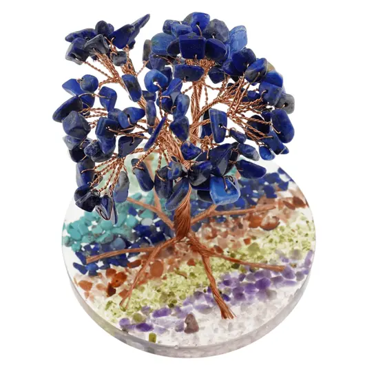 Copac Lapis Lazuli chipsuri pe baza rotunda din rasina cu cristale 7 chakre, 9cm, imagine 2