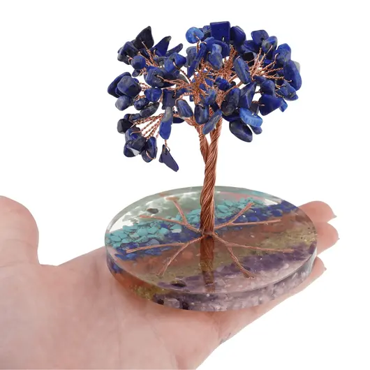 Copac Lapis Lazuli chipsuri pe baza rotunda din rasina cu cristale 7 chakre, 9cm, imagine 4