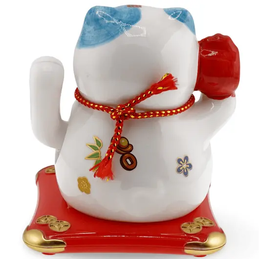 Pisica norocoasa Maneki Neko alba cu peste Koi - solara, 11cm, imagine 2