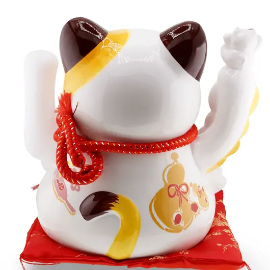Pisica norocoasa Maneki Neko din ceramica pe perna cu puiuti - 27cm, imagine 2