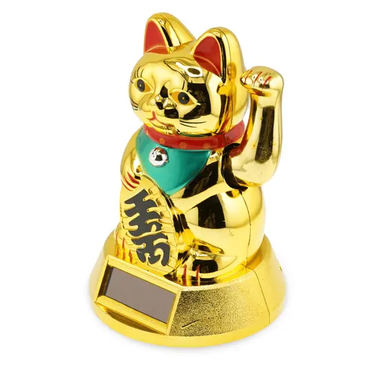 Pisica norocoasa Maneki Neko solara aurie - 12cm, imagine 3