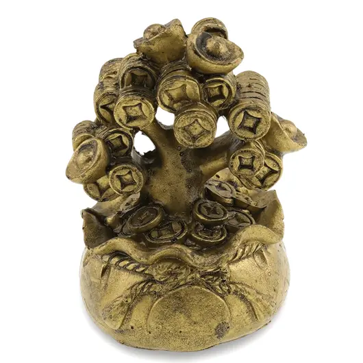 Statueta Feng Shui Copac cu monede chinezesti si sac al prosperitatii - 7cm, imagine 2