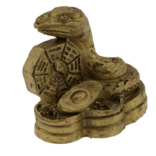 Statueta Feng Shui Sarpe pe monede chinezesti si Roata Dharma - 3,5cm, imagine 2