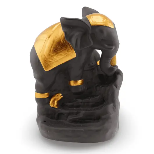 Suport ardere conuri parfumate cascada - backflow, Elefant auriu pe stanca, imagine 2