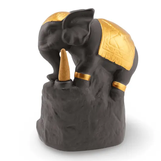 Suport ardere conuri parfumate cascada - backflow, Elefant auriu pe stanca, imagine 3