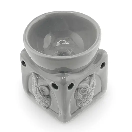 Vas aromaterapie din ceramica, Bufnita gri - 9cm, imagine 3