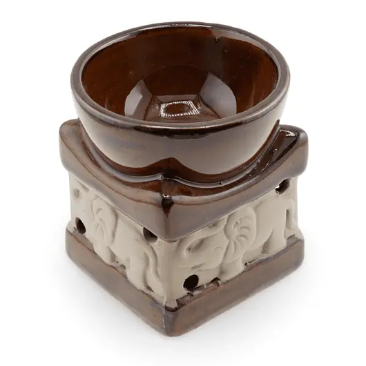 Vas aromaterapie din ceramica maro model Elefant mat crem - 9,5cm, imagine 3