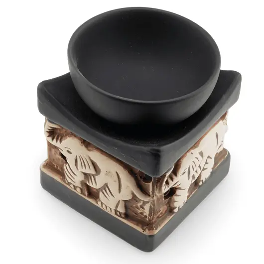 Vas aromaterapie din ceramica mat negru model Elefant maro - 9,5cm, imagine 3