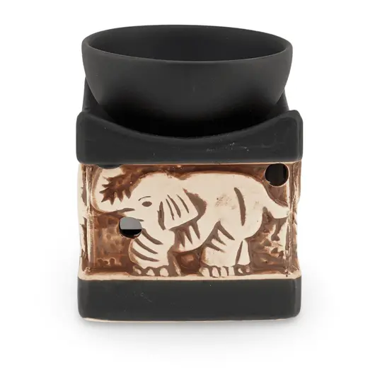 Vas aromaterapie din ceramica mat negru model Elefant maro - 9,5cm