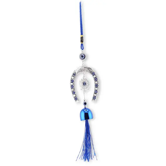 Clopotei de vant, 1 ramura si potcoava cu floare, albastru - 30cm