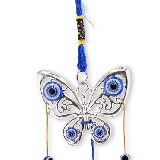 Clopotei de vant, 2 ramuri si fluture, albastru - 30cm, imagine 2