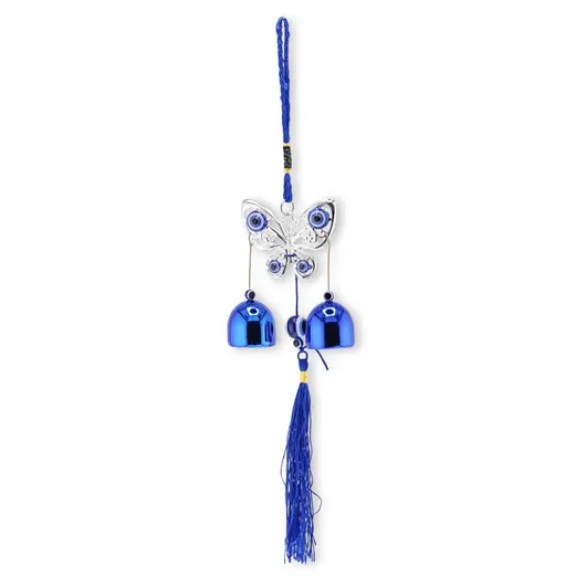 Clopotei de vant, 2 ramuri si fluture, albastru - 30cm