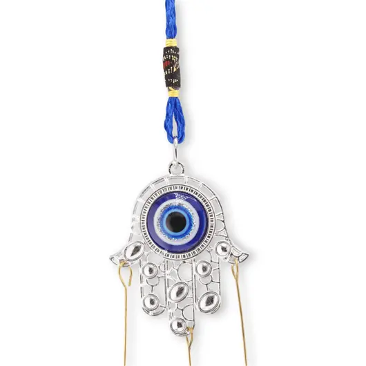 Clopotei de vant, 2 ramuri si Hamsa, albastru - 30cm, imagine 2