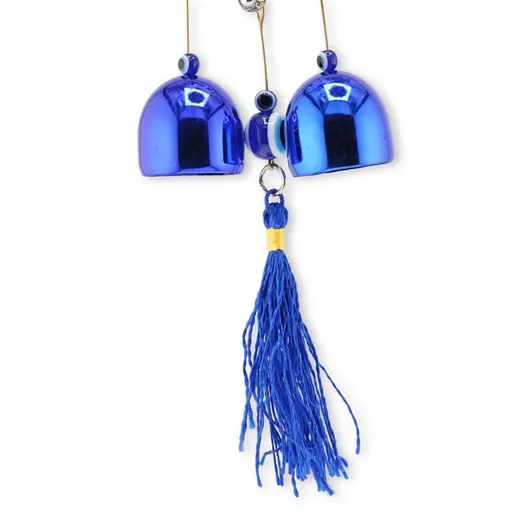 Clopotei de vant, 2 ramuri si Hamsa, albastru - 30cm, imagine 3