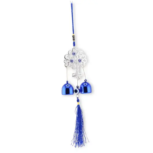 Clopotei de vant, 2 ramuri si Pomul Vietii, albastru - 30cm