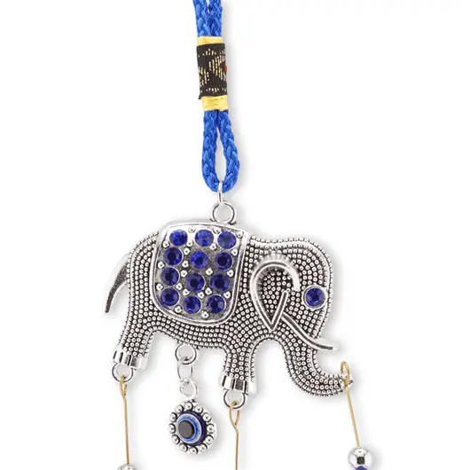 Clopotei de vant, 3 ramuri si Elefant, albastru - 35cm, imagine 2