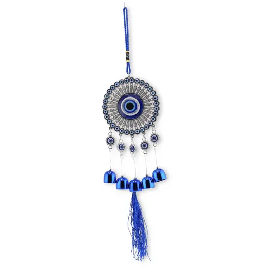 Clopotei de vant, 5 ramuri si Ochi protectori, albastru - 40cm