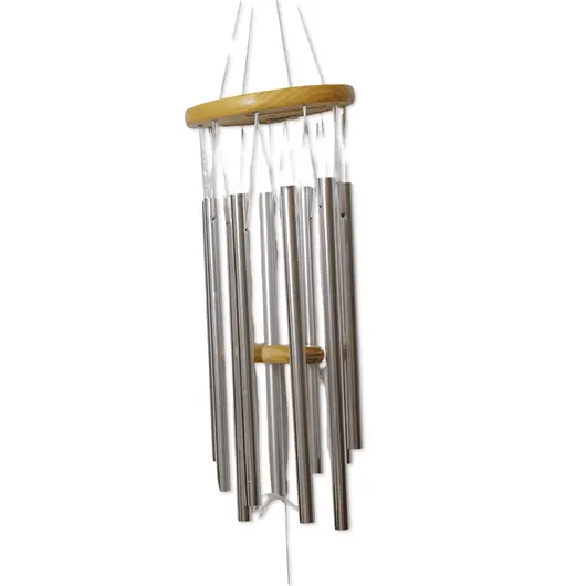 Clopotei de vant argintii, 10 tuburi si lemn natur, 110cm, imagine 2
