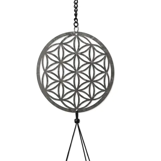Clopotei de vant argintii, 12 ramuri si Floarea Vietii, 85cm, imagine 2