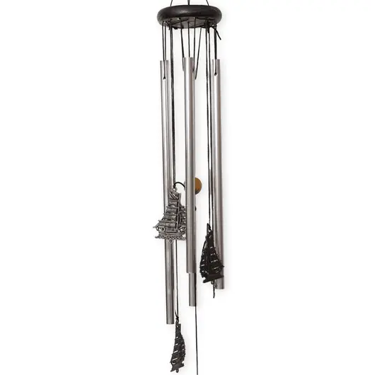 Clopotei de vant argintii, 4 tuburi cu corabii, 70cm, imagine 2